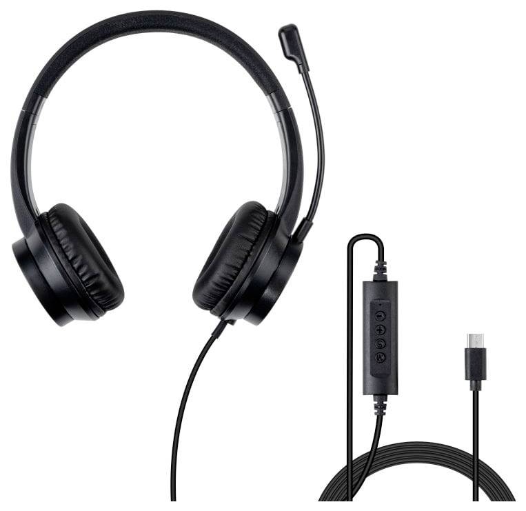 LINDY 20439 Headset otevřená (On Ear) kabelová stereo černá headset, regulace hlasitosti, Vypnutí zvuku mikrofonu Počíta-3