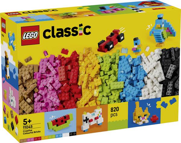 11045 LEGO® CLASSIC Kreativní barevné kameny; sada MINT; konstrukční vozidla, zvířata, potraviny; kytara a další modely