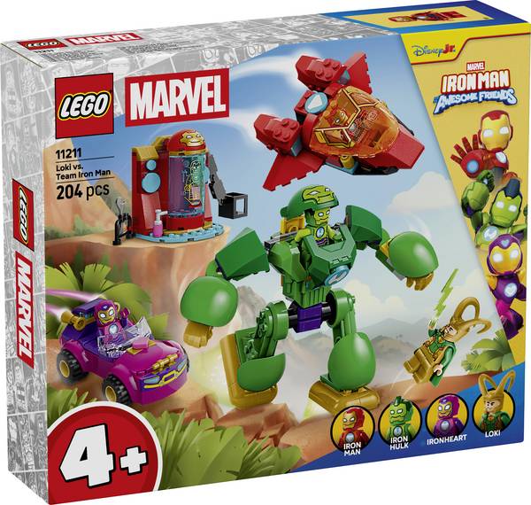 11211 LEGO® DISNEY Marvel Iron Man a jeho fantastičtí kamarádi Köni vs. Team Iron Man; Superhelden akční sada s Mech, Jet, Auto a 4 minifigurami
