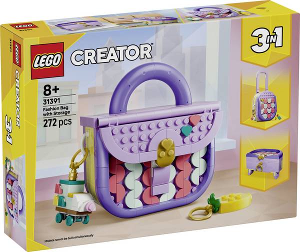 31391 LEGO® CREATOR Módní pouzdro s úložným prostorem; hračka pro děti; 3 možností sestavení: Ruční brašna, kufr nebo šatulka
