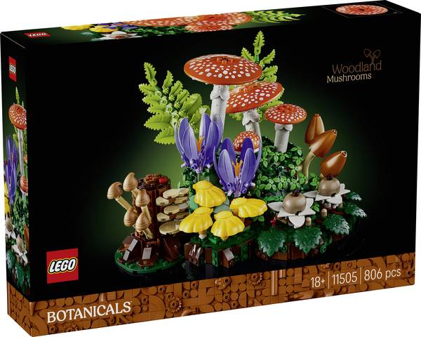 <br>  11505<br>  LEGO® Botanicals™<br>  Lesní houby Botanicals; sada se muchomůrkami LEGO a LEGO kostkami pro dospělé přírodní fanoušky<br>