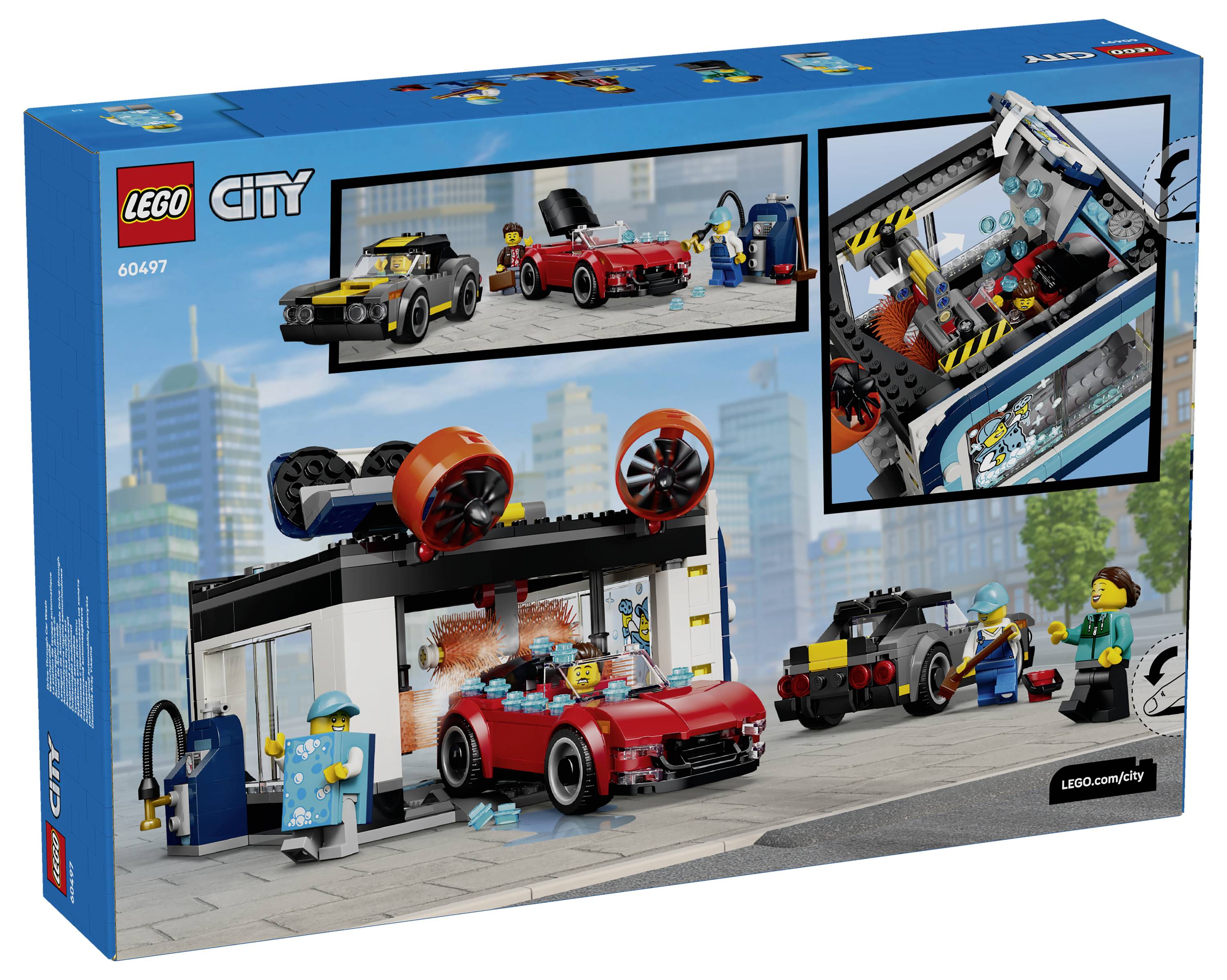 LEGO City policejní přepad - herní sada v krabici zobrazující černý a červený sportovní vůz, policisty, trezor a scénu útěku zloděje.