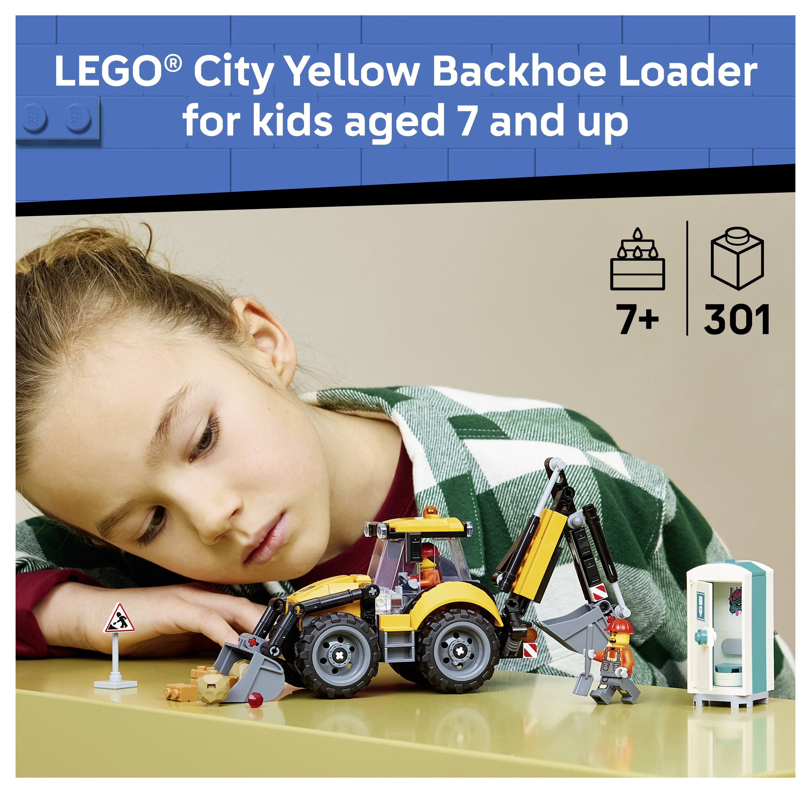 60480 LEGO® CITY Žlutý bagrovací nakladač; stavební vozidlo s fungujícími čelním a zadním lopatkami-2