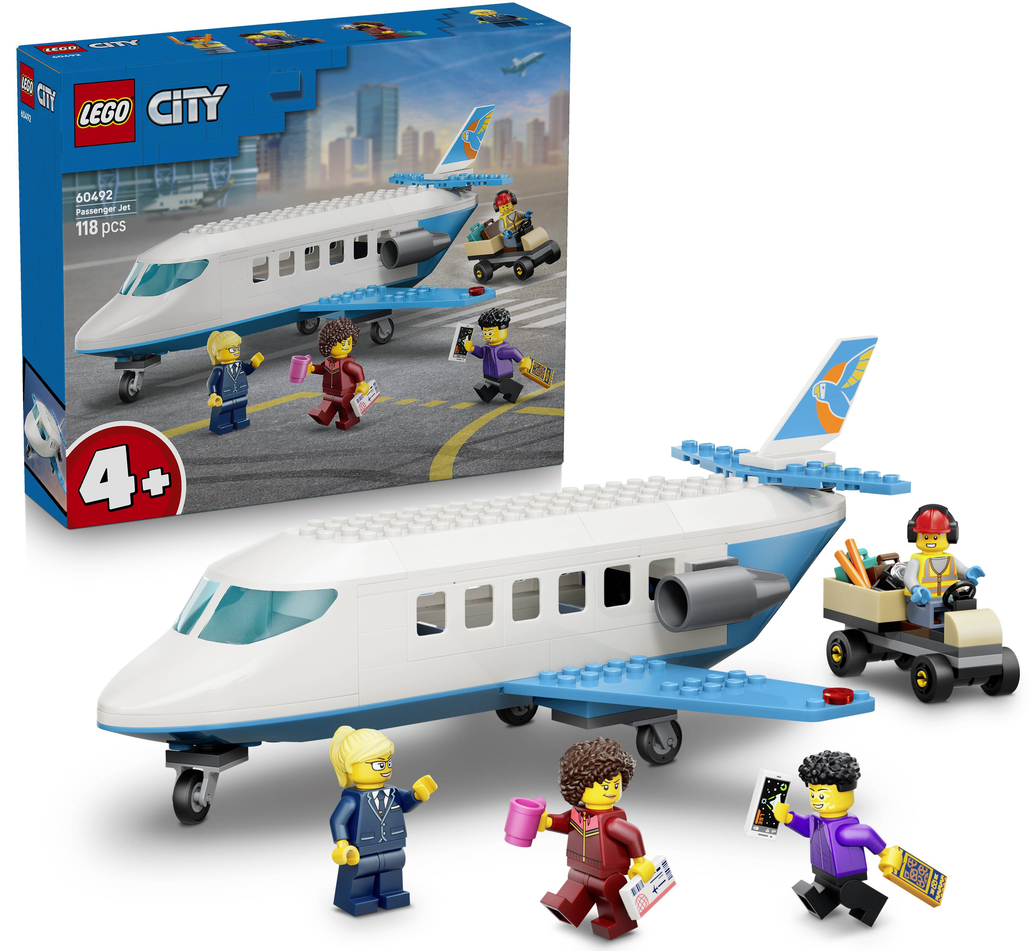 60492 LEGO® CITY Osobní jet; sada s odletováním, zavazadlovým vozem a 4 minifigurami-2