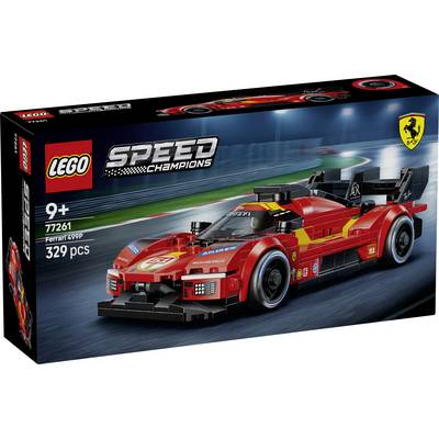 LEGO Speed Champions Ferrari 499P sada hraček v krabici zobrazující červený závodní vůz, věk 9+, sada 77261, 329 dílů.