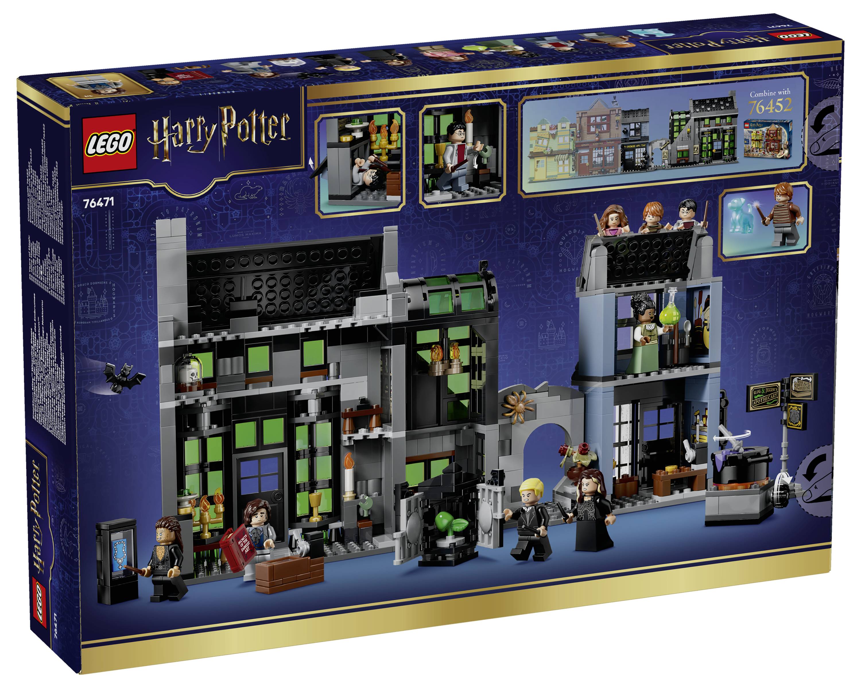 LEGO Harry Potter sada Hogwarts se zobrazením detailní stavby hradu s figurkami a scénami ze světa kouzelnictví.