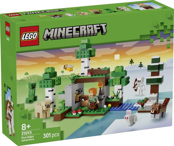 21593 LEGO® MINECRAFT První dobrodružství v noci; sada Minecft s Alex, skeletem a Creeperem