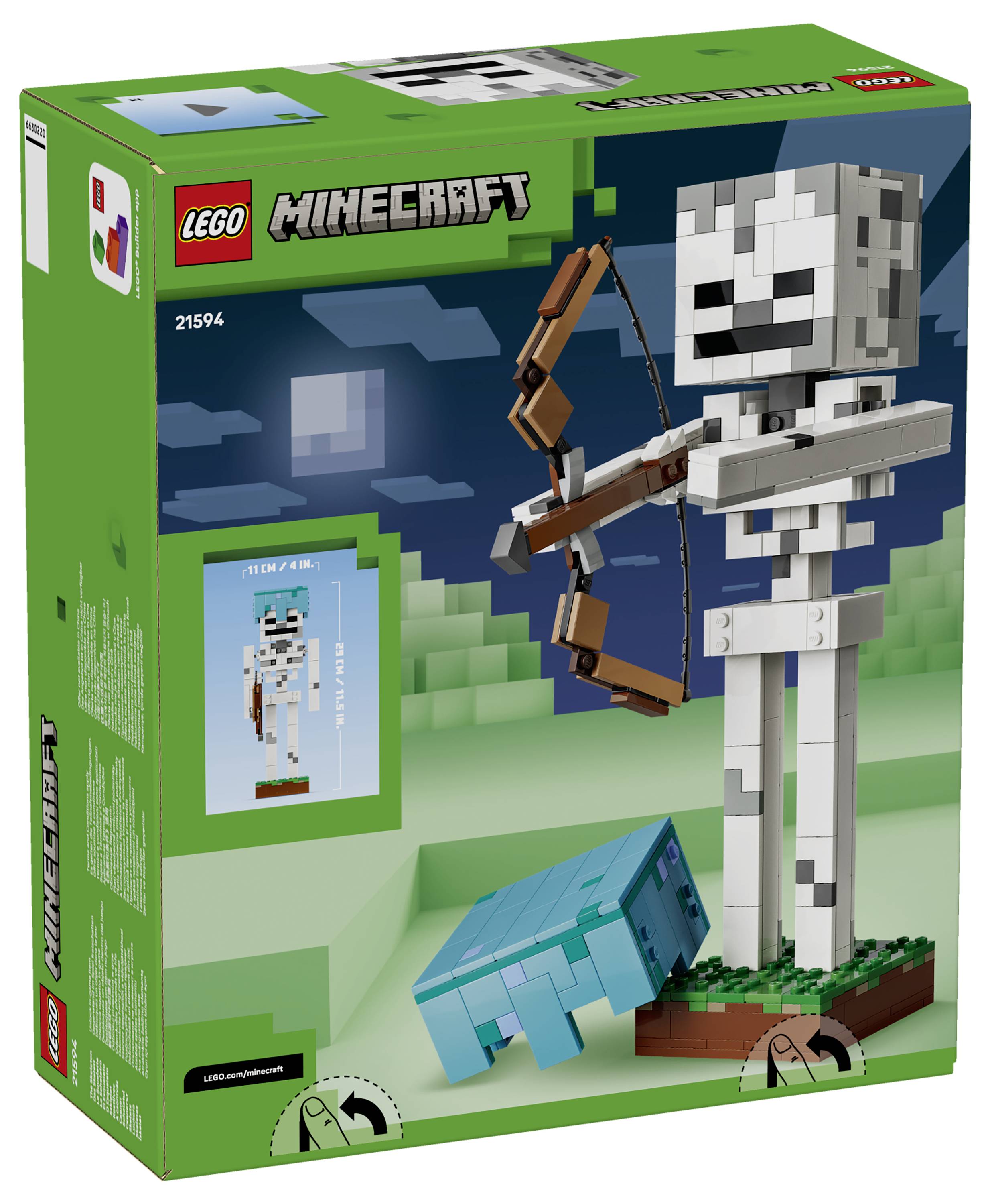 Krabice sady LEGO Minecraft Skeleton se zobrazením bílé figurky squeletu s lukem, označenou položkou 21594.