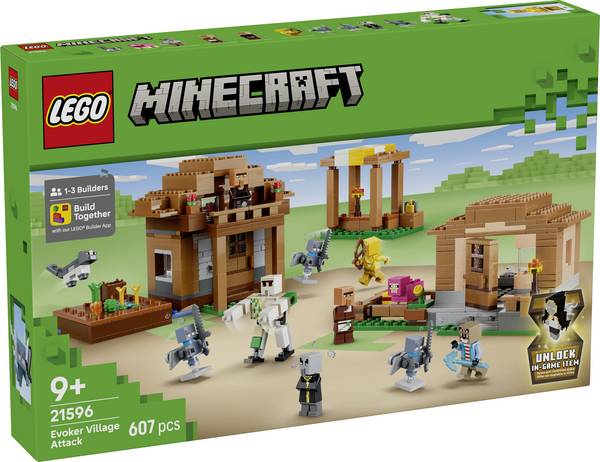 21596 LEGO® MINECRAFT Útok Magiers na vesnici; stavebnice pro hru s 11 hráči z videoher (obyvatelé vesnice, ledové gény atd.)
