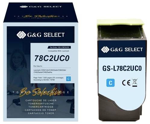 Tonerová kazeta G&G SELECT v balení a kazeta označená "78C2UCO" a "GS-L78C2UCO" pro tiskárny Lexmark.