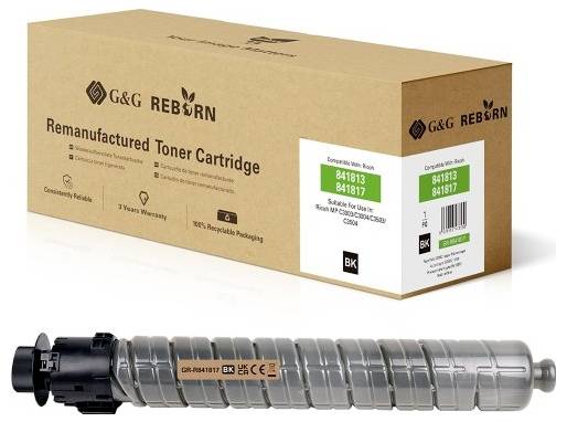 Krabice a toner cartridge pro G&G REBORN regenerovanou toner cartridge, zobrazující obchodní balení a samotný cartridge.