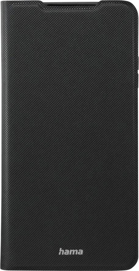 Černý textovaný pouzdro na telefon Hama s tenkou konstrukcí flip coveru.