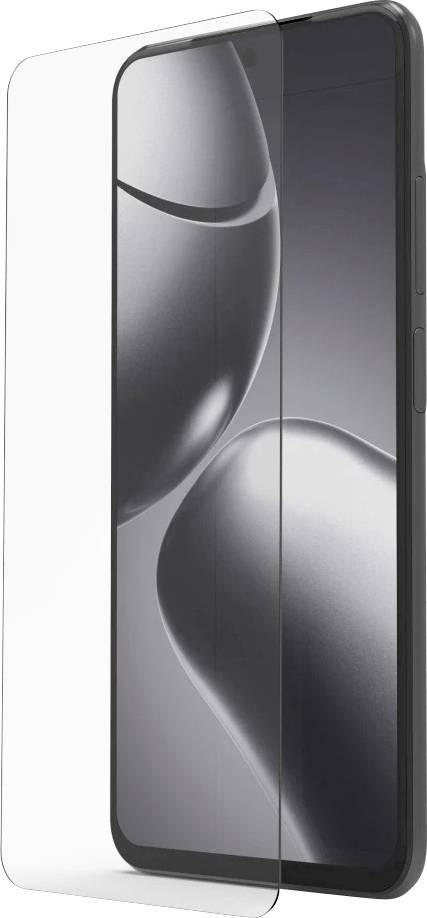 Smartphone s průhledným ochranným pouzdrem částečně zakrývajícím displej, zobrazený v produktovém stylu.