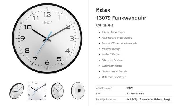 Mebus 13079 DCF rádiové hodiny 30 cm , černá, tiché hodiny (bez tikání)