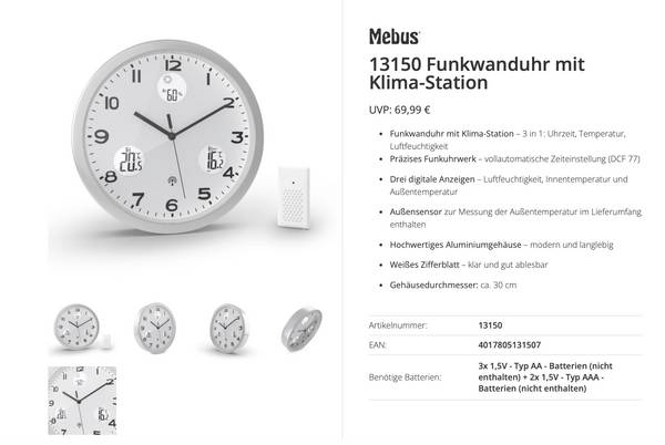 Mebus 13150 DCF rádiové hodiny 30 cm , hliník