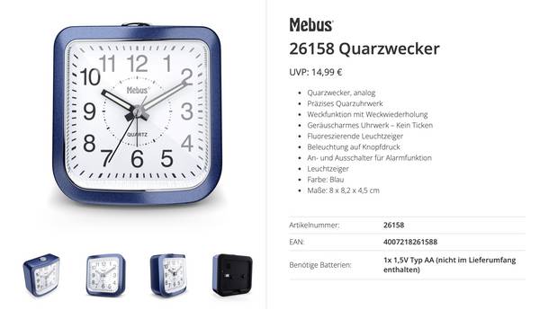 Mebus  26158  Quartz  budík  modrá