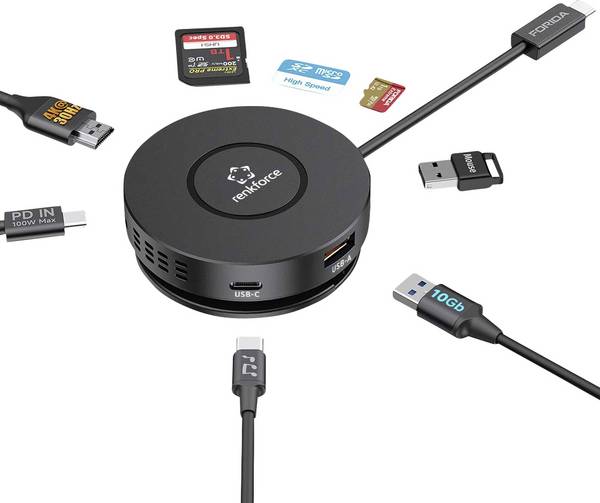 Renkforce RF-7533296 USB Hub 7+1 port USB-C® USB 3.0 10 GBit/s se zabudovaným převodníkem černá RF-7IN1USBCH