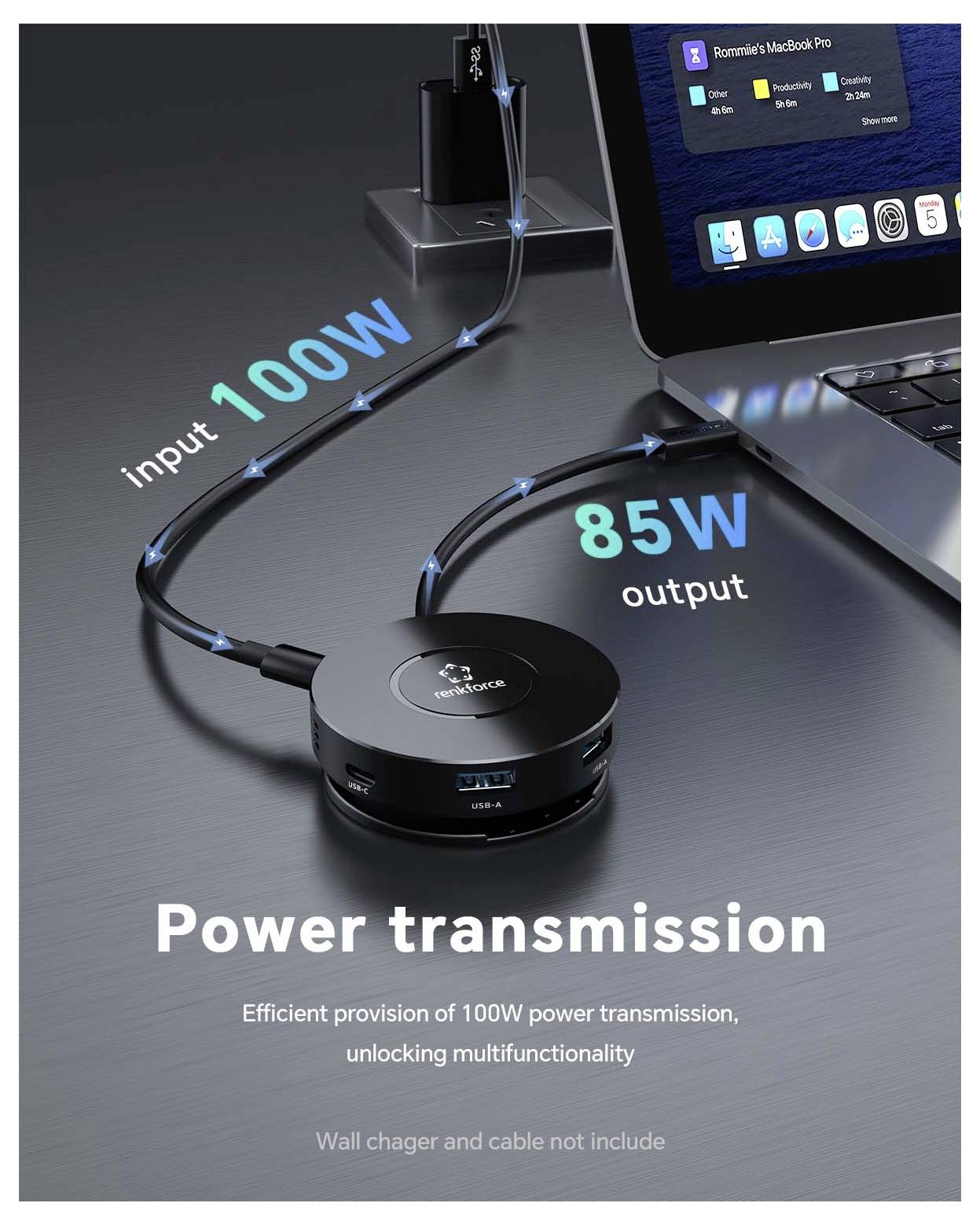 Renkforce RF-7533296 USB Hub 7+1 port USB-C® USB 3.0 10 GBit/s se zabudovaným převodníkem černá RF-7IN1USBCH-6