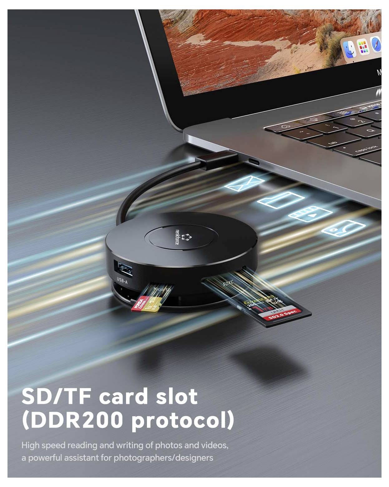 Renkforce RF-7533296 USB Hub 7+1 port USB-C® USB 3.0 10 GBit/s se zabudovaným převodníkem černá RF-7IN1USBCH-7