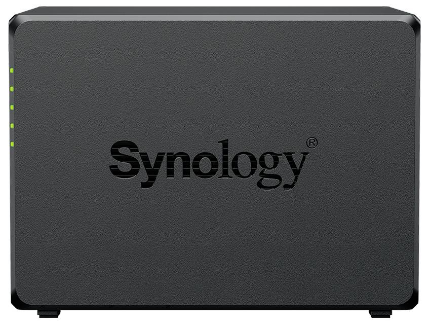 Přední pohled na zařízení Synology network storage se stavovými indikátory na levém okraji.