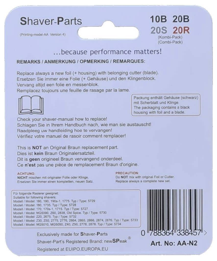 Náhradní díly holítky - balení s pokyny pro kompatibilitu a bezpečnost pro holítky Braun, včetně modelů 10B, 20B, 20S a 20R.