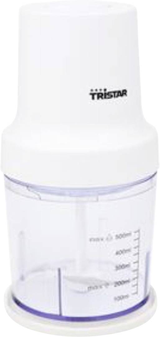 Bílá nástavba kuchyňského robotu Tristar s průhlednou mísou a měřítky.
