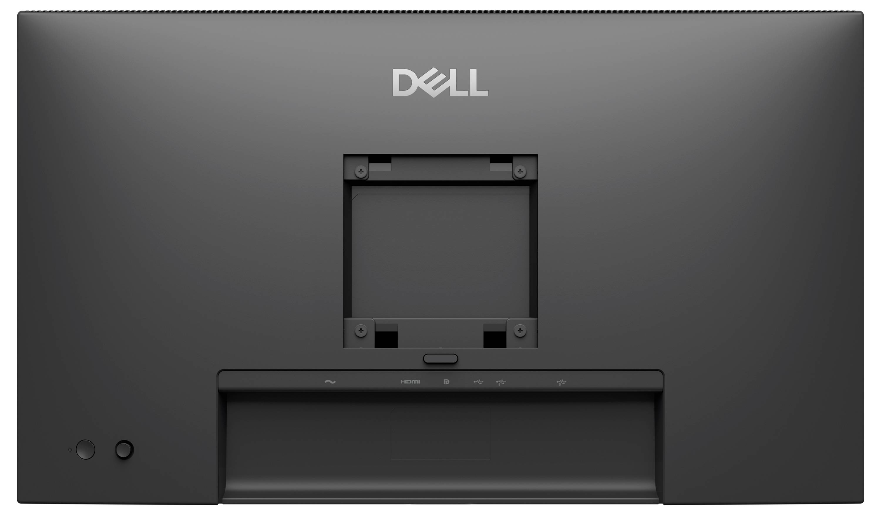 Monitor Dell zobrazující abstraktní grafiku v tyrkysové a černé barvě s vířícím vzorem na bílém pozadí.
