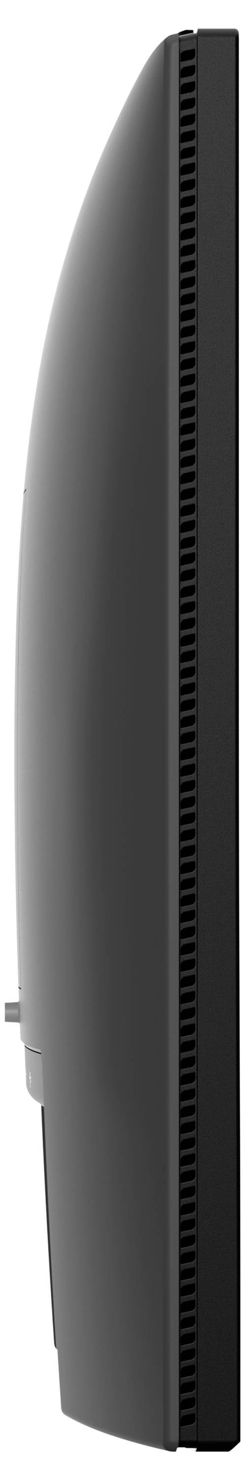 Boční pohled na černou skříň počítače nebo serverový kryt, zobrazující zakřivenou přední desku a svislou ventilační mřížku.