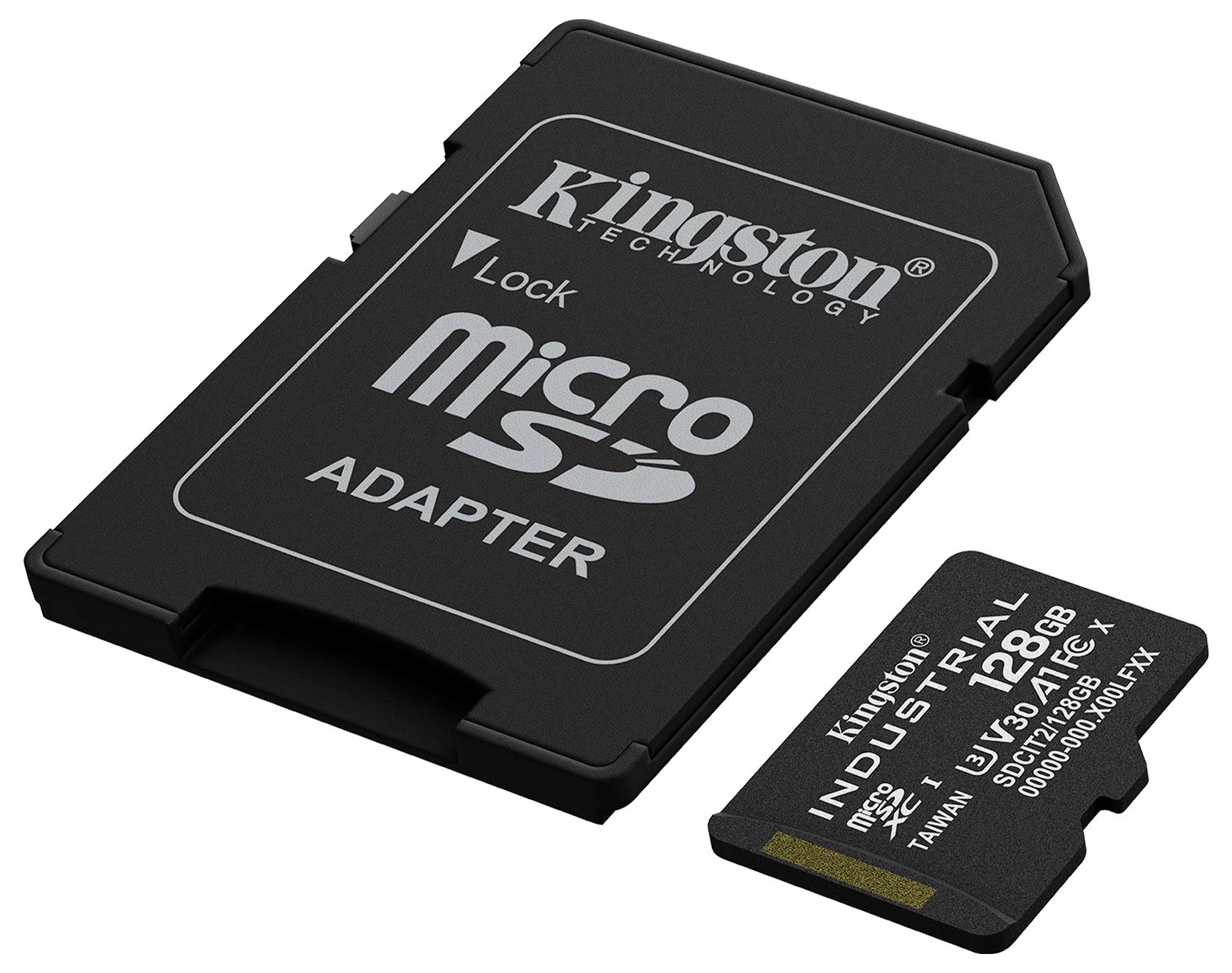 Kingston microSD adaptér a 128GB microSD karta zobrazené na bílém pozadí.
