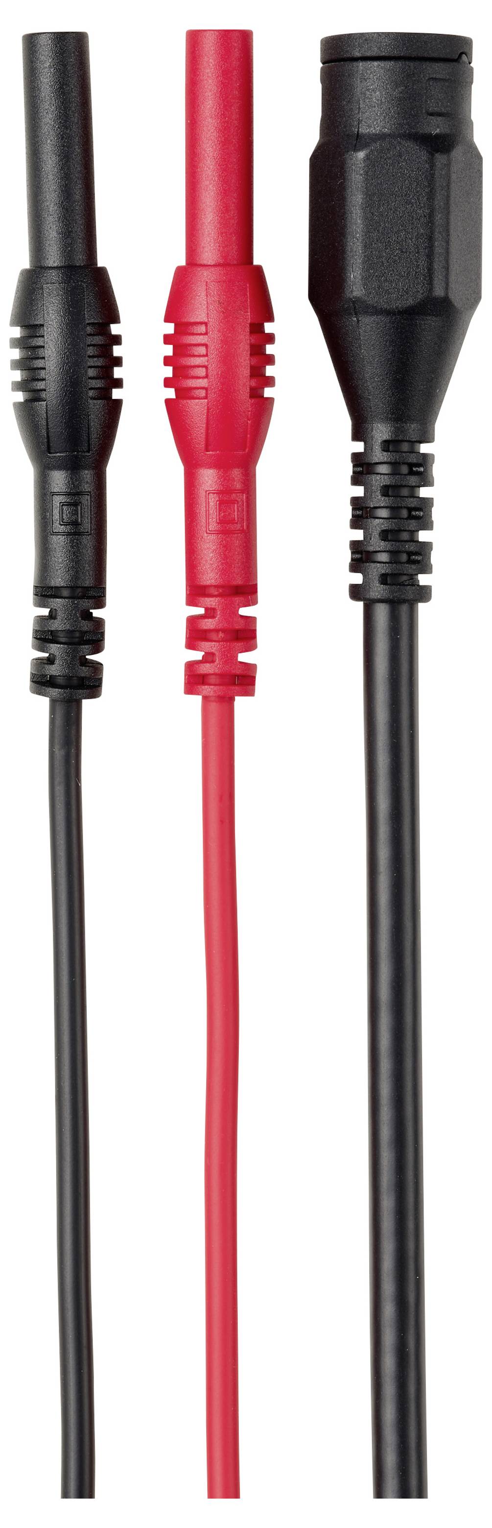 Tři audio kabely s konektory 3,5 mm se samčím kolíkem zobrazené v černé, červené a černé barvě na bílém pozadí.