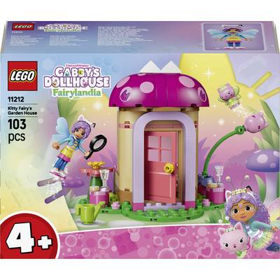 LEGO Gabby's Dollhouse Fairylandia Kitty Fairy's Garden House sada, 11212, 103 dílků, věk 4+, s růžovým domem se střechou v podobě houbičky a figurkami Kitty Fairy.