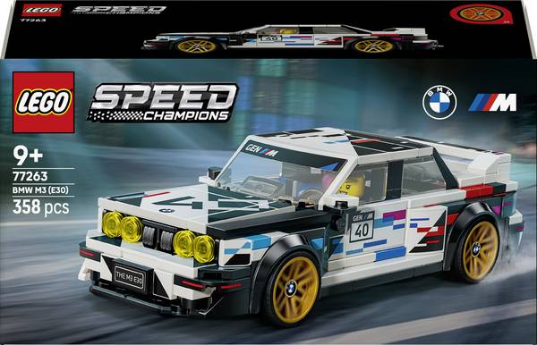77263 LEGO® SPEED CHAMPIONS BMW M3 (E30); stavebnice; auto BMW na hraní s 1 mini figurkou za volantem; herní sada s vyobrazeným žihadlem; dárek pro děti a fanoušky aut od 9 let
