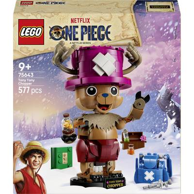 LEGO Netflix One Piece Tony Tony Chopper souprava - obalová grafika, věk 9+, 57643, 577 dílků, se stavitelnou figurkou Choppera v zasněženého scéně.
