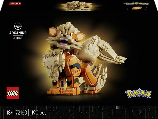 72160 LEGO® Pokémon Arkani; stavebnice; sestavitelná figurka s pohyblivými částmi těla; pohyblivá figurka Pokémon; detailní pokojová dekorace; sběrná hračka pro videohry; dárek
