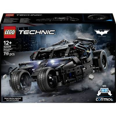 LEGO Technic Batman Batmobile Tumbler sada s obálkou, věk 12+, 42239, 719 dílů, s Batmobilem projíždějícím kouřem a troskami.