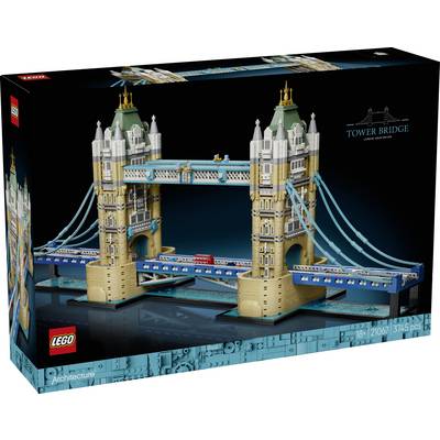 Sada LEGO Architecture Tower Bridge na krabici zobrazující model Londýnského mostu Tower Bridge, věk 18+, 3745 dílků.