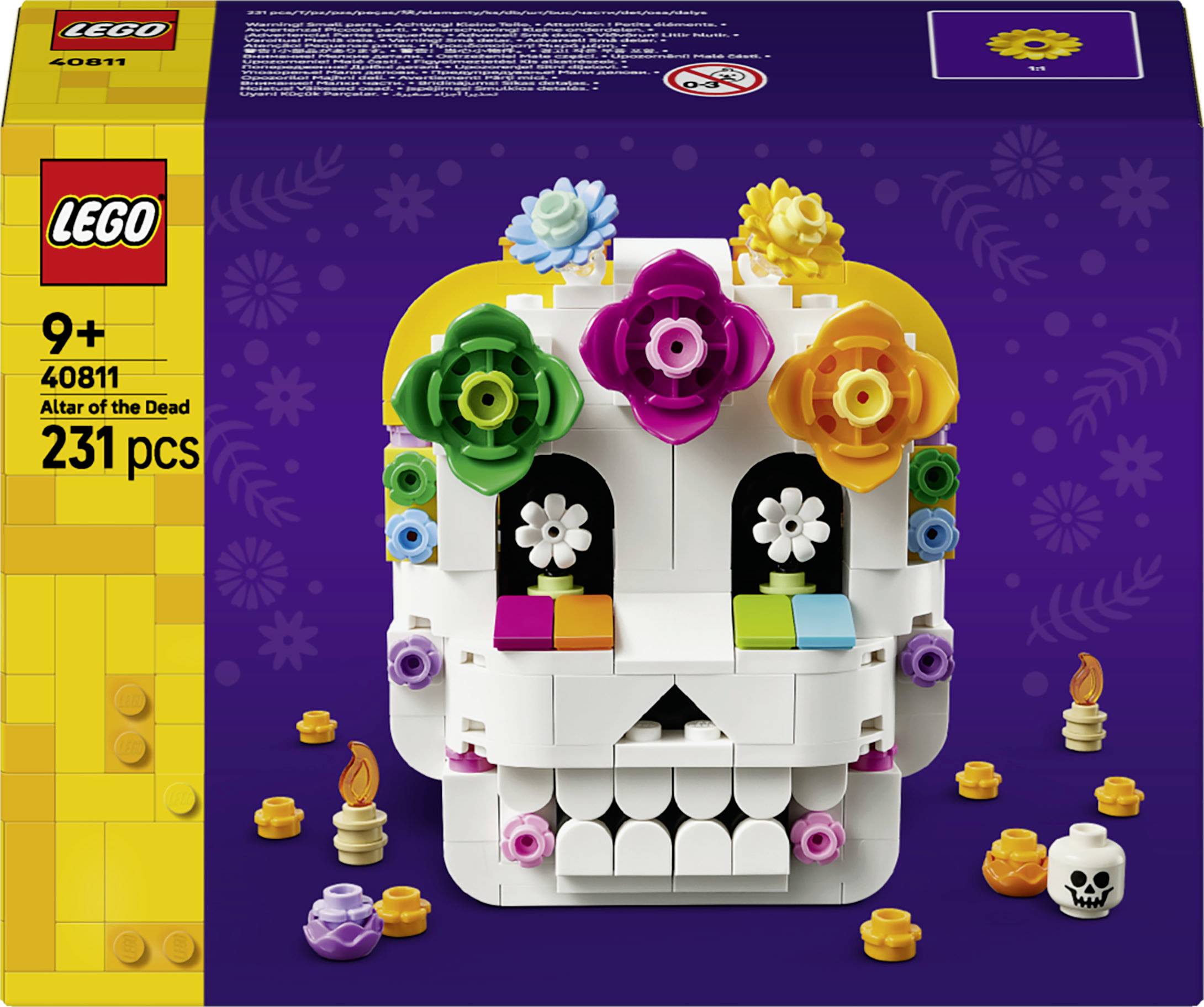LEGO 40811 'Oltář mrtvých' sada – obal zobrazující bílý lebkový oltář zdobený barevnými květinami, 231 dílků, od 9 let