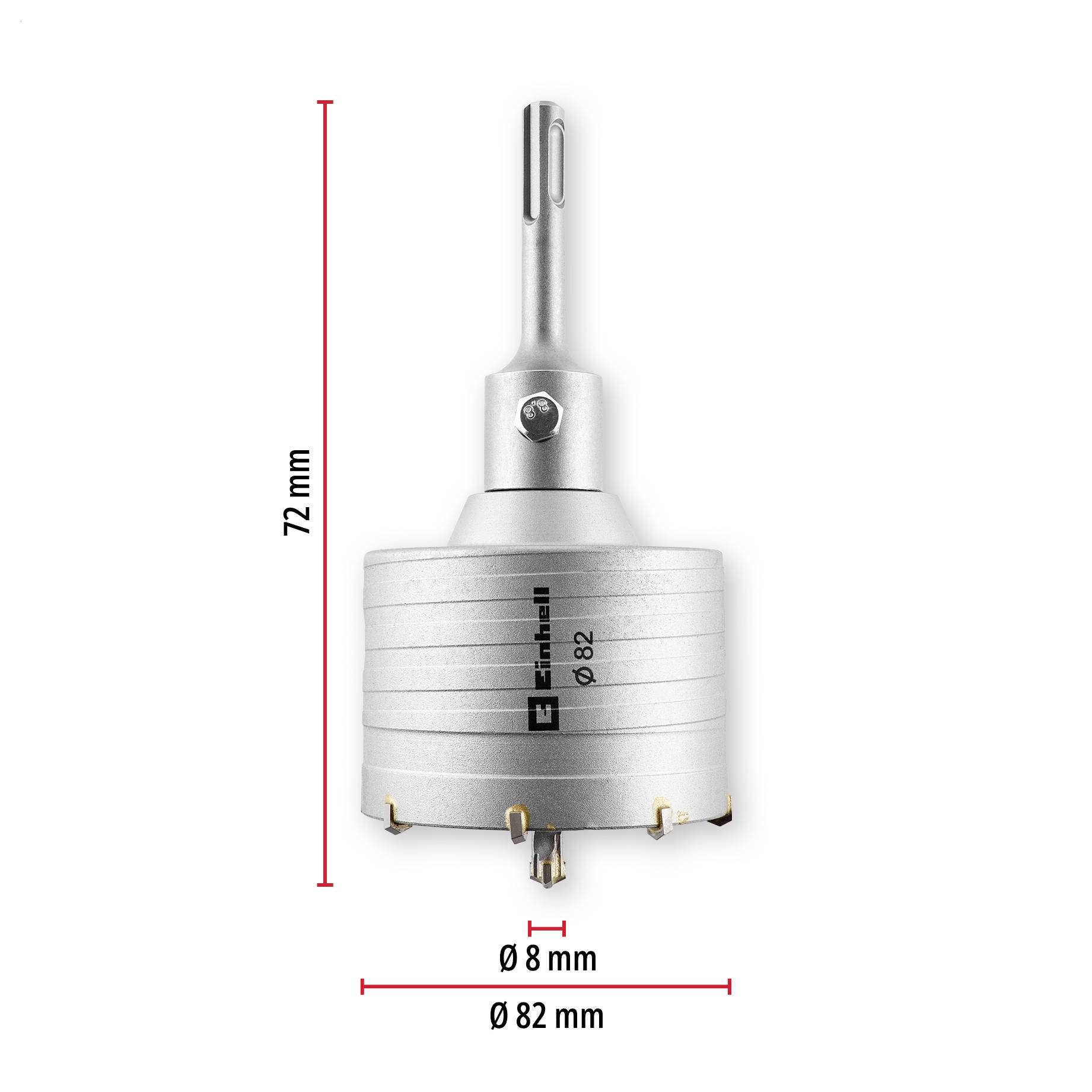 Produktový obrázek děrovky vysoké 72 mm s průměrem řezu 82 mm a vřetením 8 mm.