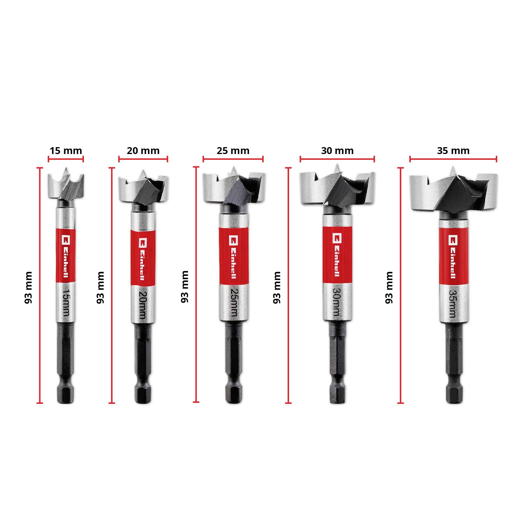 Einhell 461013 sada Foersterových vrtáků 15 mm, 20 mm, 25 mm, 30 mm, 35 mm Celková délka 93 mm 1 sada-1
