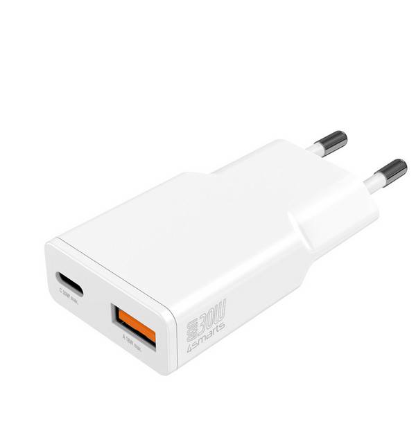 4Smarts  USB nabíječka, GaN, USB Power Delivery (USB-PD) , USB A, USB-C®, 30 W, Dodávka energie, bílá