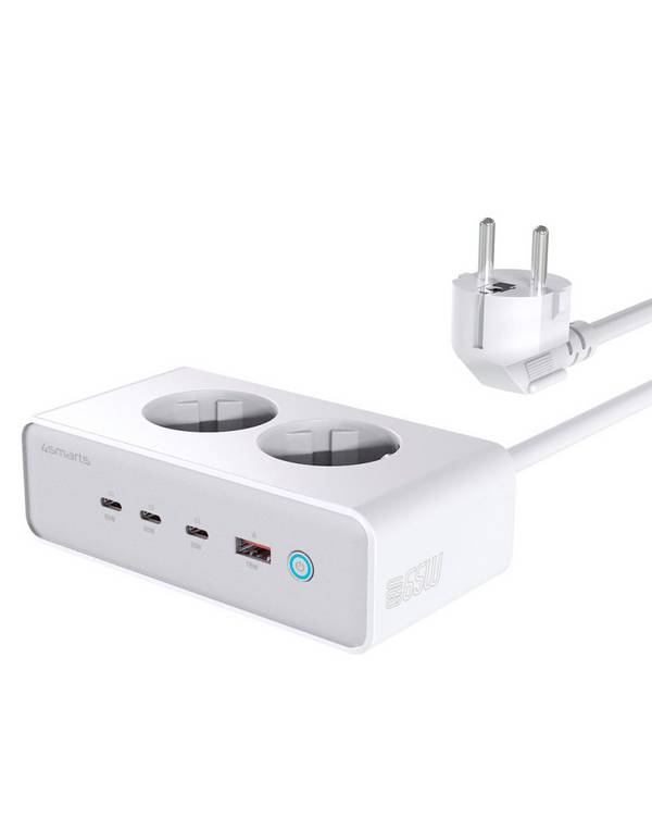 4Smarts  nabíjecí adaptér, GaN, USB Power Delivery (USB-PD) , 3x USB-C®, USB A, zásuvka s ochranným kontaktem , 65 W, Quick Charge 3.0, Dodávka energie, bílá