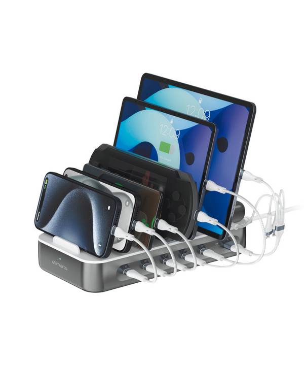 4Smarts  Stolní nabíječka, USB Power Delivery (USB-PD) , USB A, USB-C®, Lightning, microUSB, 100 W, Quick Charge, Dodávka energie, bílá, šedá