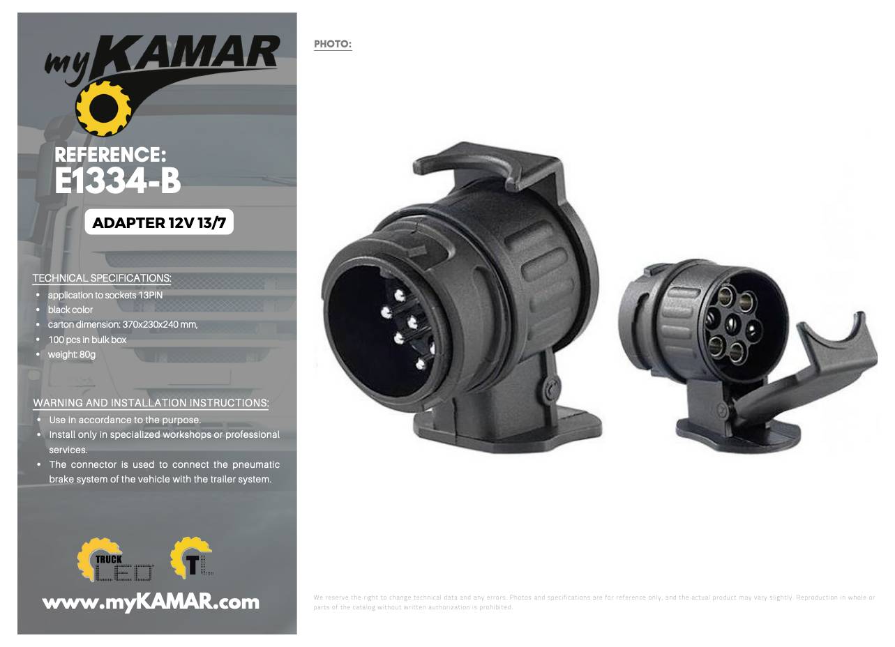 KAMAR E1334-B adaptér pro zapojení přívěsu [13 pólová zásuvka - 7 pólová zástrčka]-6
