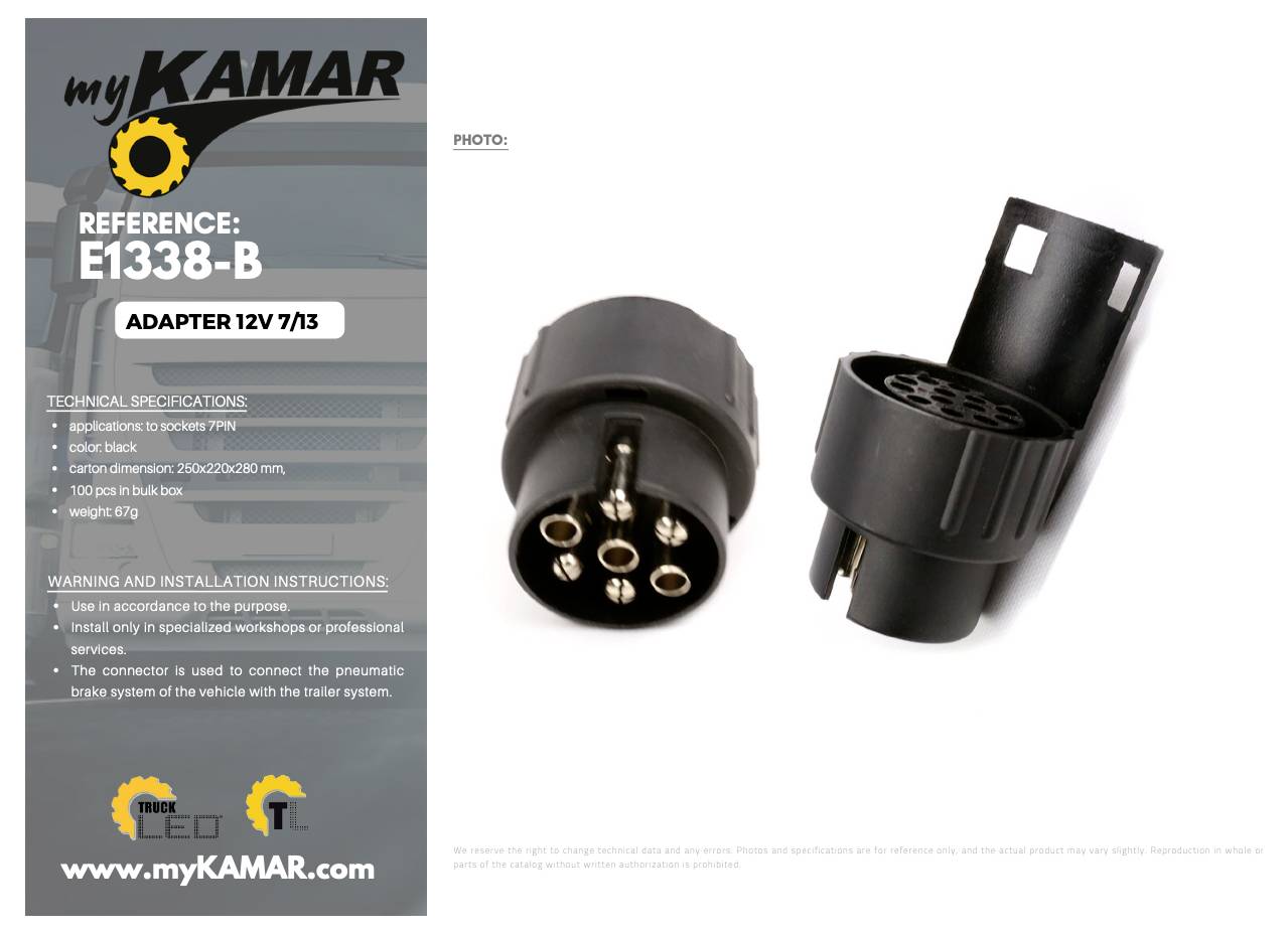 KAMAR E1338-B adaptér pro zapojení přívěsu [7 pólová zásuvka - 13 pólová zástrčka] plast-5