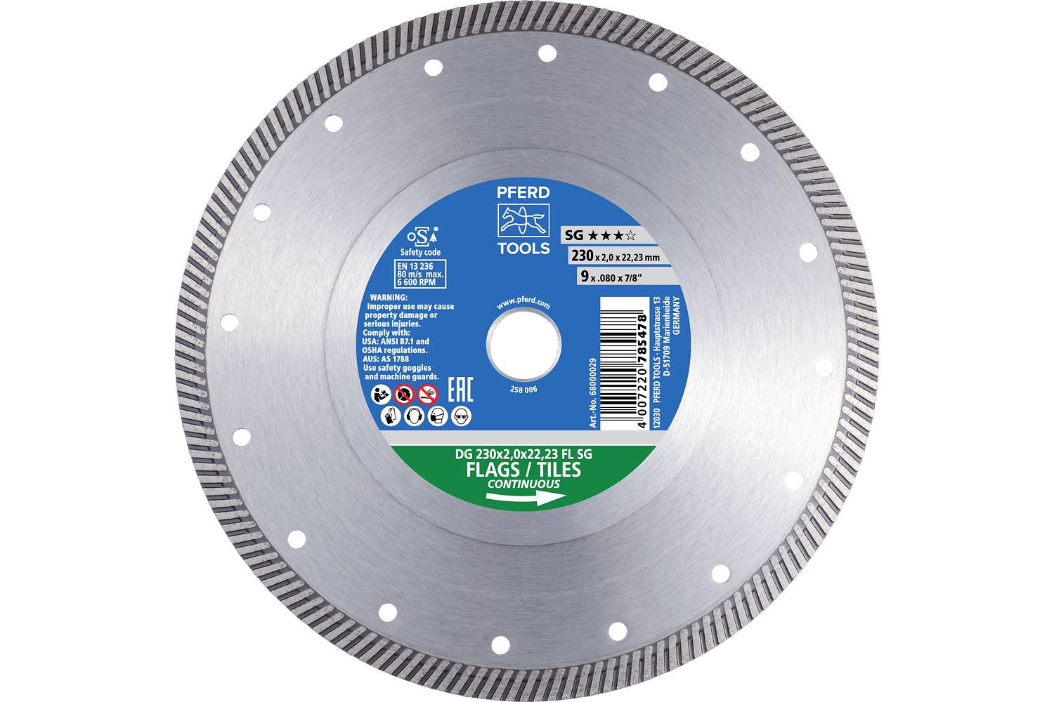 PFERD TOOLS 68000028 DG 178 x 2,0 x 22,23 FL SG diamantový řezný kotouč Průměr 178 mm Ø otvoru 22.23 mm obklady, kachle -0