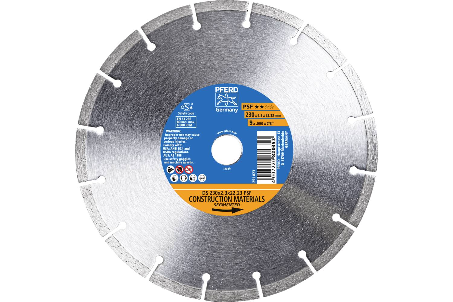 PFERD TOOLS 68300039 DS 230x2,3x22,23 START diamantový řezný kotouč Průměr 230 mm Ø otvoru 22.23 mm cihla, Železobeton, -0