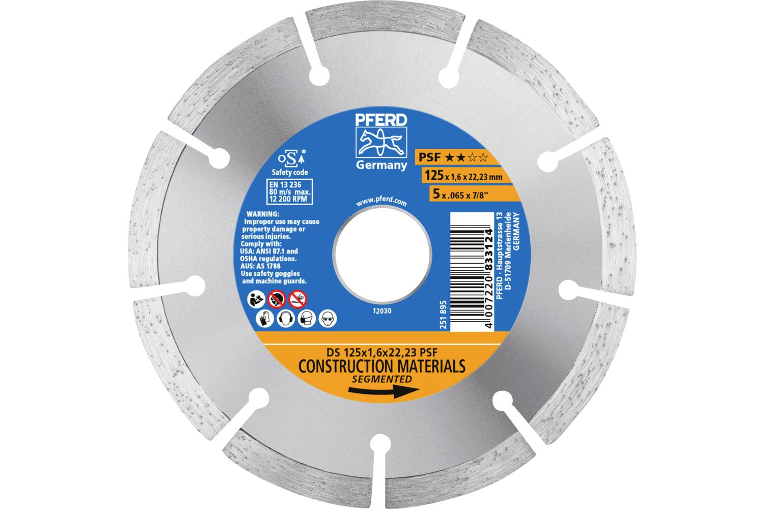 PFERD TOOLS 68300045 DS 125x1,6x22,23 START diamantový řezný kotouč Průměr 125 mm Ø otvoru 22.23 mm cihla, Železobeton, -0
