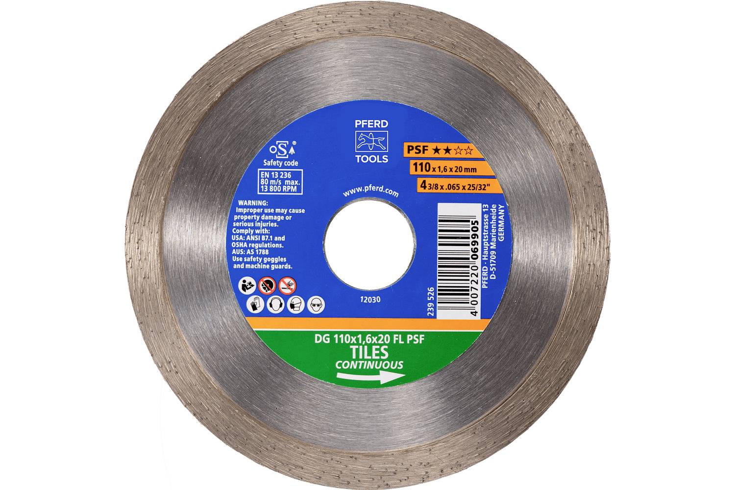PFERD TOOLS 68300057 DG 110 x 1,6 x 20 FL PSF diamantový řezný kotouč Průměr 110 mm Ø otvoru 20 mm obklady 1 ks-0