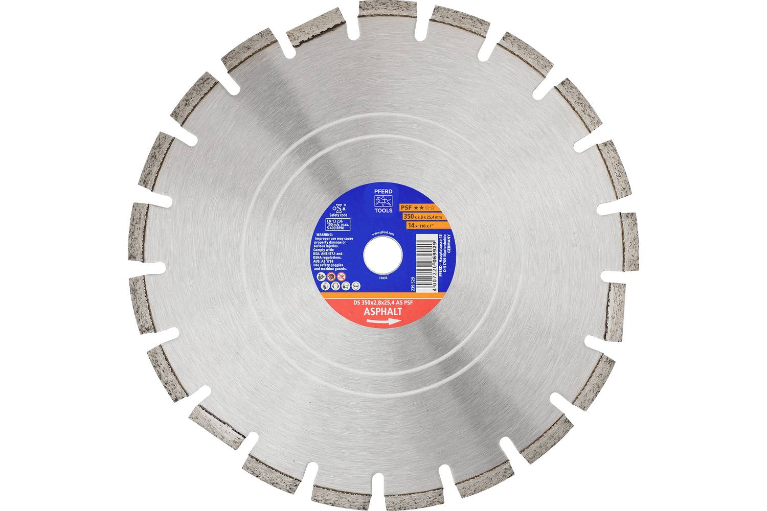 PFERD TOOLS 68300059 DS 350X2,8X25,4 AS PSF diamantový řezný kotouč Průměr 350 mm Ø otvoru 25.4 mm Asfalt, cihla, Železo-0