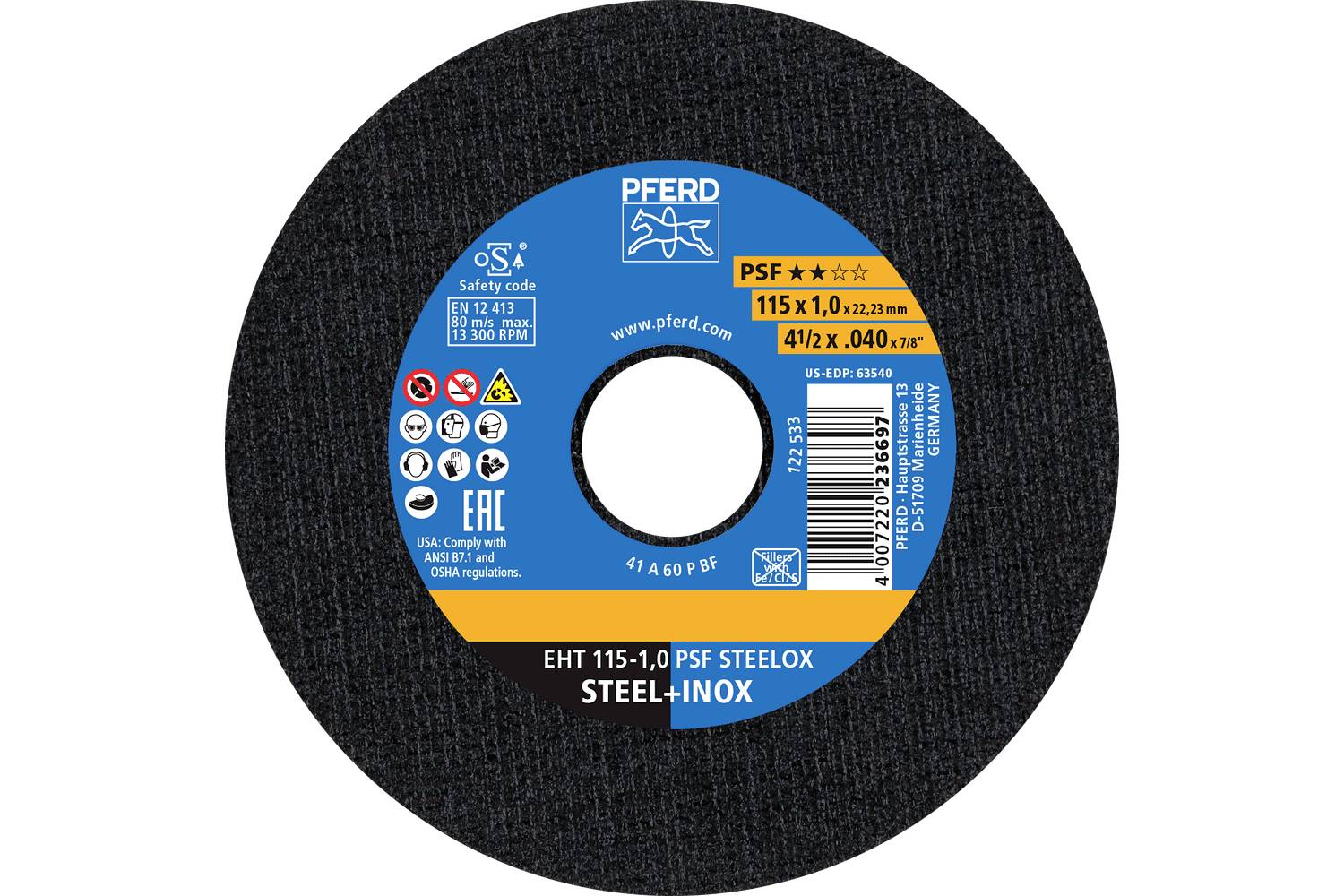 PFERD TOOLS EHT 115-1,0 PSF STEELOX (TIN 10) 69121092 Řezný kotouč 115 mm 10 ks-0